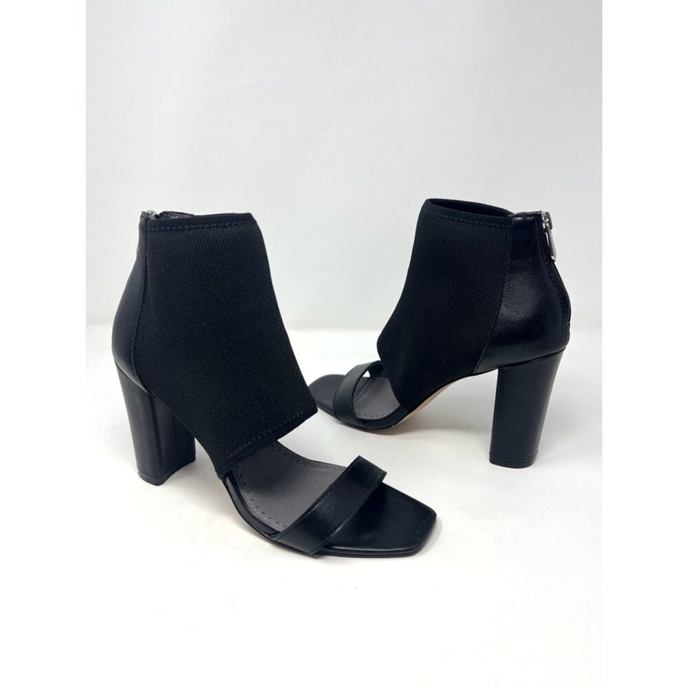 Adrienne Vittadini Geraldine Black Knit Block Heel Open Toe Shootie Sandals 7M
